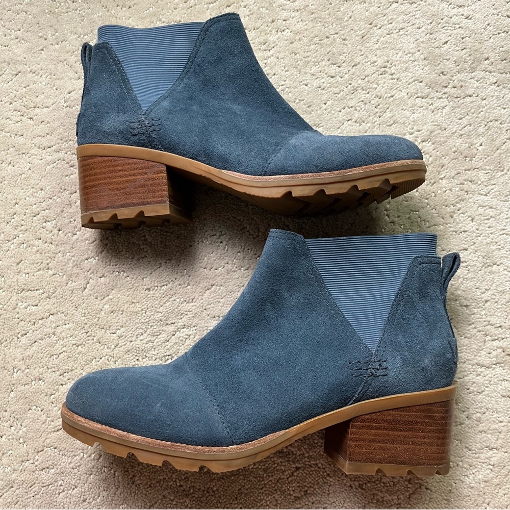 Sorel Cate Chelsea Blue Suede Ankle Boots Booties 9.5 - Picture 5 of 11